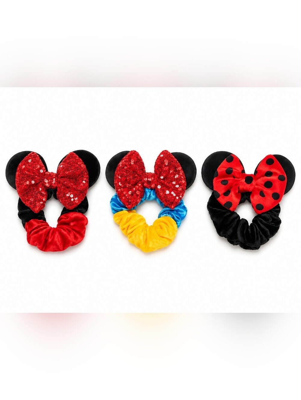 Disney Bundle 3 Minnie Mickey Ears Scrunchies Hair Bow Elastic Stretchy Vacation